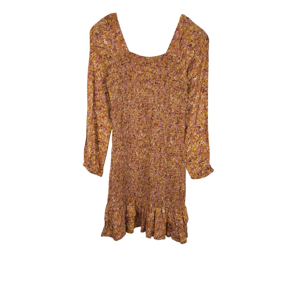 Jessica Simpson Smocked Mini Dress Women M Yellow Orange Boho Floral Cottagecore